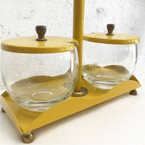 VINTAGE Mustard Yellow & Brass Retro Condiment Holder - Picture 14 of 14
